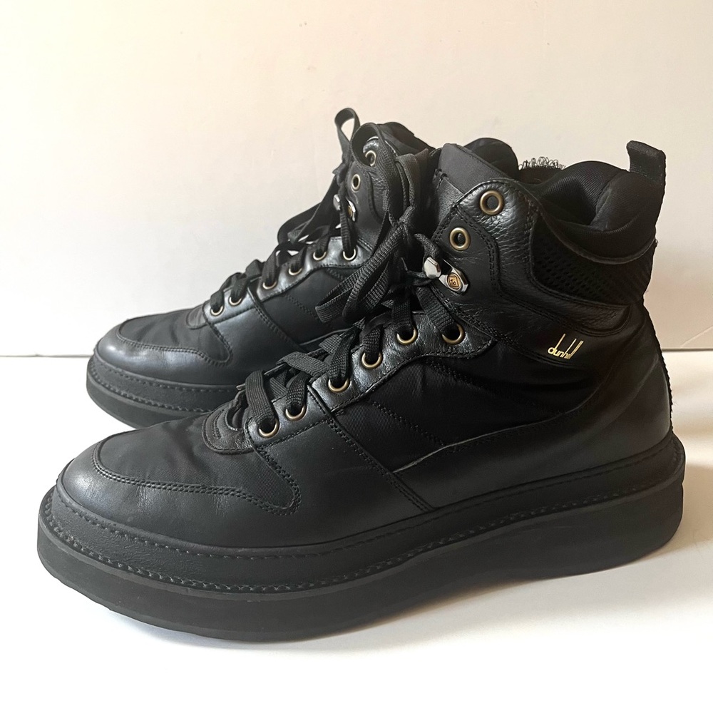 DUNHILL Black Utility Mesh-Trimmed Brushed Leather and Nylon Boots 43 RARE